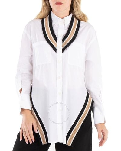 Burberry Optic Cricket Stripe Rib Knit Oversized Shirt - White