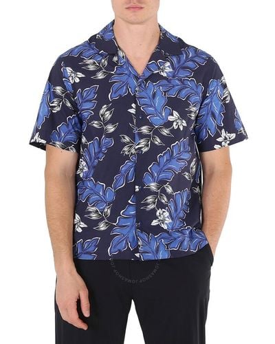 Moncler Navy Hawaiian-print Cotton Shirt - Blue