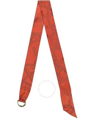 Burberry D-ring Detail Chain Silk Jacquard Skinny Scarf - Red