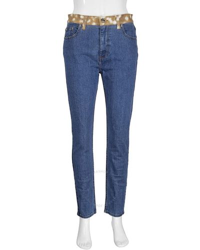 Burberry Skinny Fit Deer Print Trim Japanese Denim Jeans - Blue