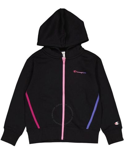Champion Girls Tape Detail Cotton Hooded Sweatshirt - Black