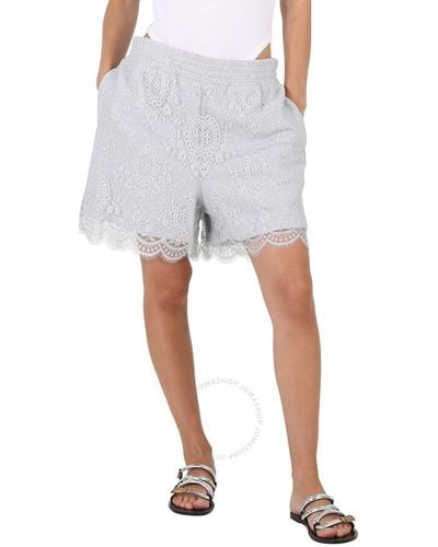 Burberry Light Pebble Lace And Cotton Shorts - Blue