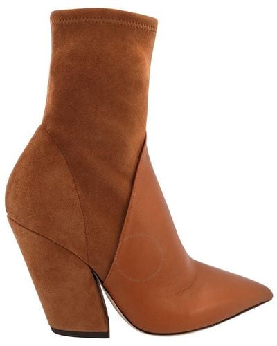 Burberry Nutmeg Panelled Suede And Lambskin Ankle Boots - Brown