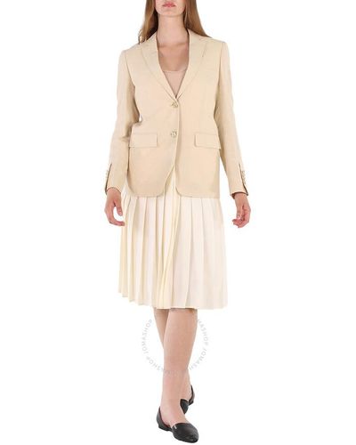 Burberry Pleated Panel Wool Silk Linen Tailored Jacket - Natural