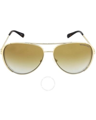 Michael Kors Chelsea Bright Gold Grey Gradient Mirror Pilot Sunglasses Mk1101b 1014go 60 - Brown