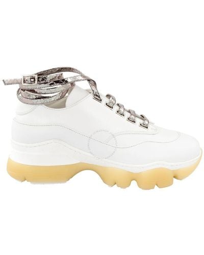 Giannico Calfskin Python Lace-up Buckle Trainers - White