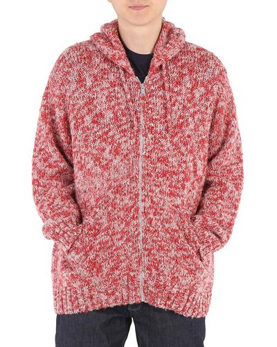 Undercover Melange-effect Knitted Hoodie - Red
