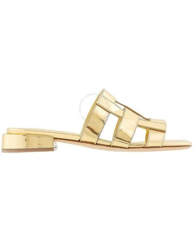 Burberry Gold Leather Flat Slides - Natural