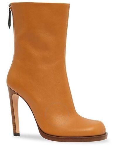 Burberry Ochre Square-toe Ankle Leather Boots - Brown