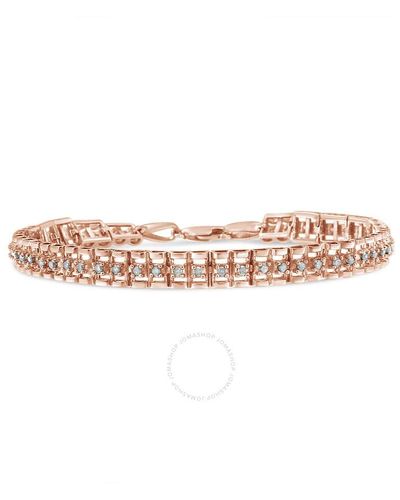 Haus of Brilliance 10k Re Gold Plated .925 Sterling Silver 1.0 Cttw Re Cut Diamond Double-link 7'' Tennis Bracelet - Pink