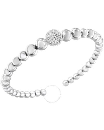 Haus of Brilliance Sterling Silver 1/6 Carat Tdw Diamond Ball Bead Cuff Bangle Bracelet - Metallic