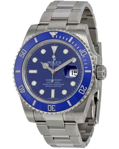 Rolex Submariner Date Blue Dial 18k White Gold Oyster Bracelet Automatic Watch 116619blso