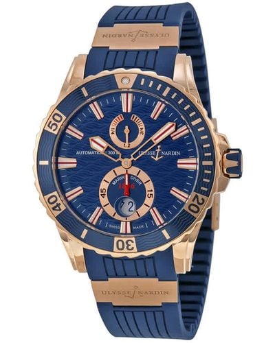 Ulysse Nardin Maxi Marine Diver 18kt Rose Gold Blue Dial Watch 266-10-3-93