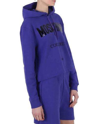Moschino Couture Logo Print Hooded Sweatshirt - Blue