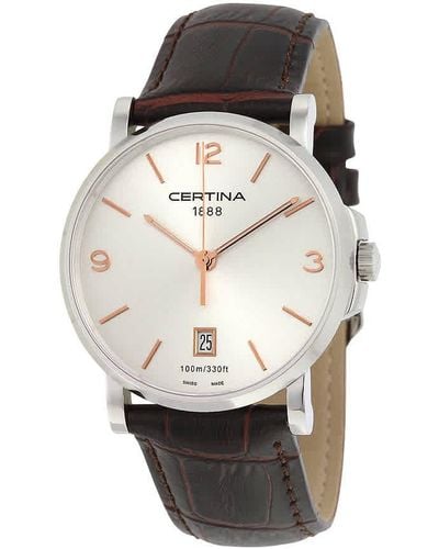 Certina Ds Caimano Silver Dial Brown Leather Watch C0174101603701 - Metallic