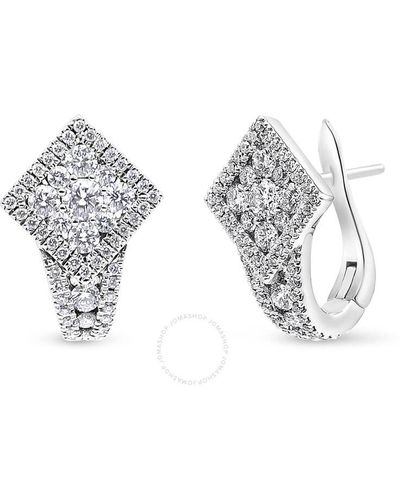Haus of Brilliance 18k White Gold 1 1/10 Cttw Round Diamond Cluster With Halo Hoop huggie Earring - Metallic