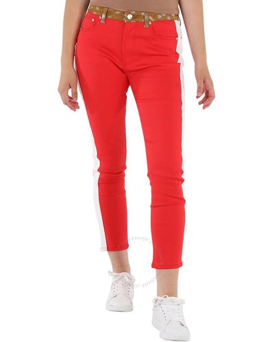 Burberry Runway Fawn Print Two-tone Slim Fit Pants - Red