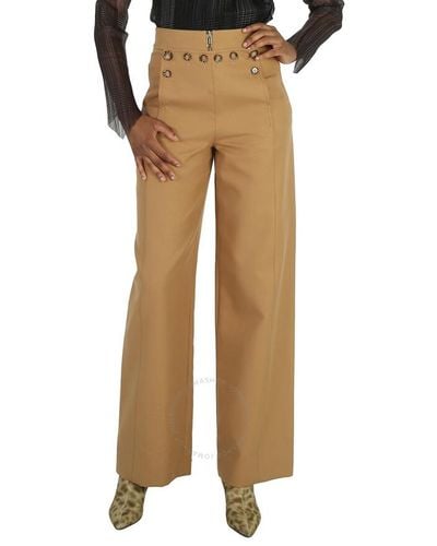 Burberry Camel Ryann Button-detail High-waisted Trousers - Natural