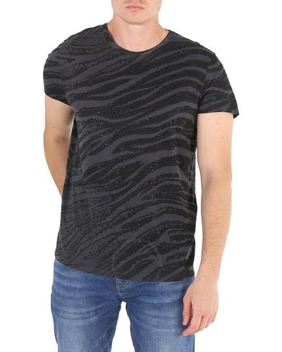 Roberto Cavalli Animalia Print Strass Cotton T-shirt - Black