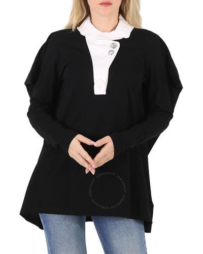 Burberry Contrast-collar Pique Reconstructed Polo Shirt - Black