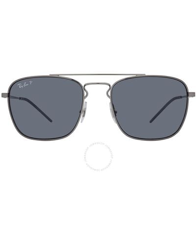 Ray-Ban Dark Blue Polarized Square Sunglasses Rb3588 92492v 55 - Gray