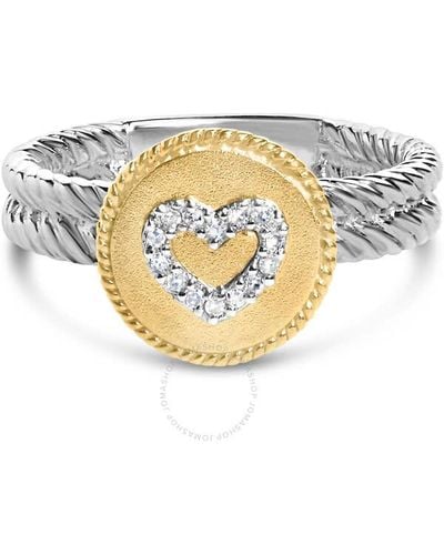 Haus of Brilliance 1k Yellow Gold Plated .925 Sterling Silver Diamond Heart Ring With Satin Finish - White
