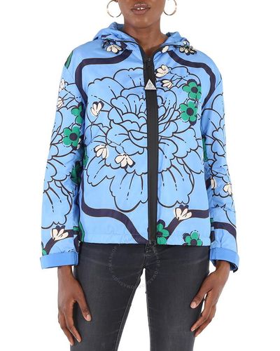 Moncler Lil Macro-floral Print Quilted Jacket - Blue
