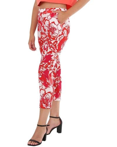 Roberto Cavalli Hydrangea / White Floral-print Straight-leg Silk Pants - Red