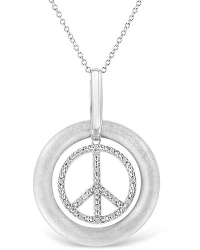 Haus of Brilliance Matte Finish .925 Sterling Silver Diamond Accent Dancing Peace Sign 18'' Pendant Necklace - Metallic