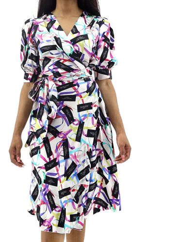 Marc Jacobs White / Multi Ribbon Logo Print Wrap Dress - Blue