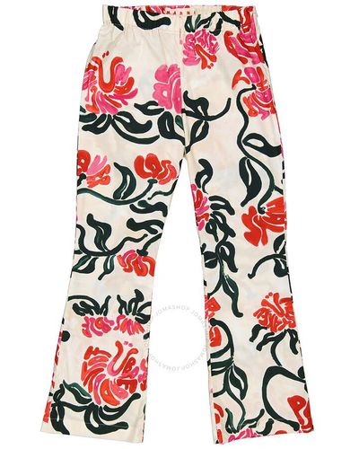 Marni Floral-print Bootcut Trousers - Red