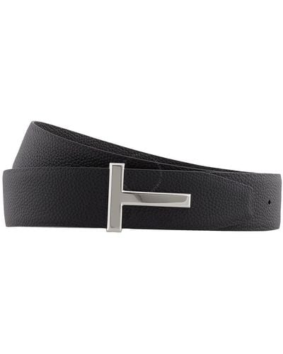 Tom Ford Soft Grain Leather Icon T Reversible Belt - Black