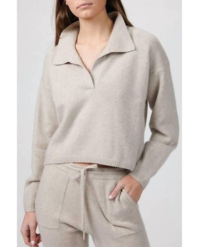 NAADAM Oatmeal Cropped V Neck Polo Sweater - Gray