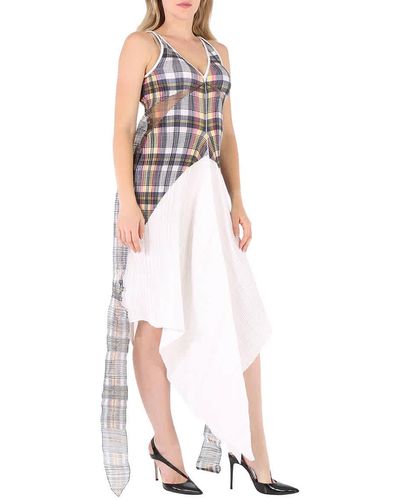 Burberry Handkerchief-hem Check Plisse Dress, Brand Size 8 (us Size ) - White