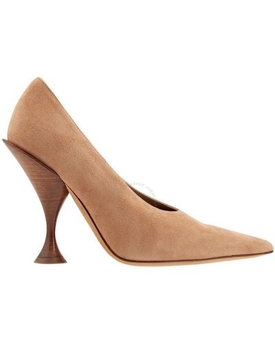 Burberry Suede Court Shoes On Decorative Heel - Brown