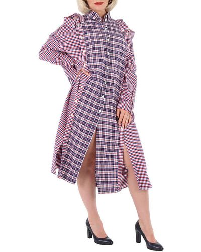 Burberry Reconstructed Contrast Check Shirt Dress - Purple