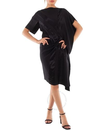 Burberry Flag Intarsia Asymmetrical Silk Dress - Black