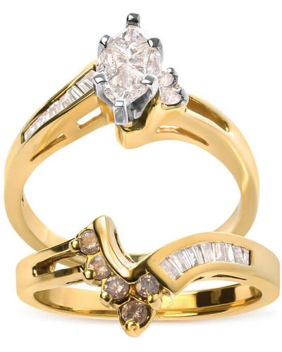 Haus of Brilliance 14k Two Tone 3/4 Cttw Diamond Engagement Ring Set - Metallic