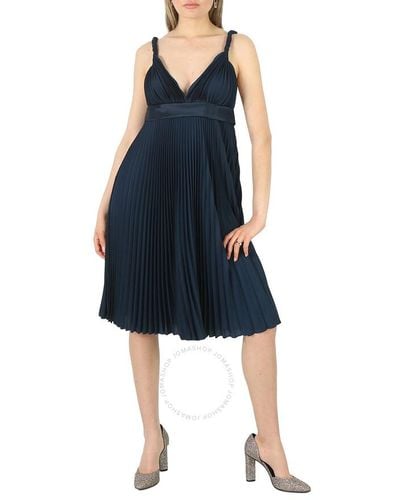 Burberry Ink Empire-line Pleated Dress - Blue