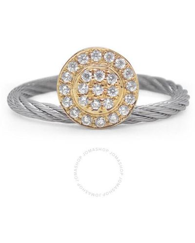 Alor Cable Elevated Round Station Ring With 18kt Yellow Gold & Diamonds - White
