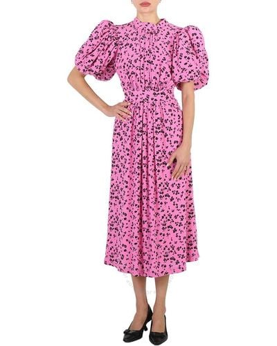 ROTATE BIRGER CHRISTENSEN Super Comb Puff-sleeve Jaquard Midi Dress - Pink