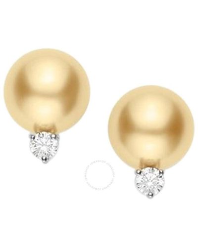 Mikimoto 18 Karat Yellow Gold South Sea Pearl Daimonds Earrings - Metallic