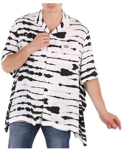 Burberry Cape Detail Short-sleeve Watercolour Print Twill Shirt - White