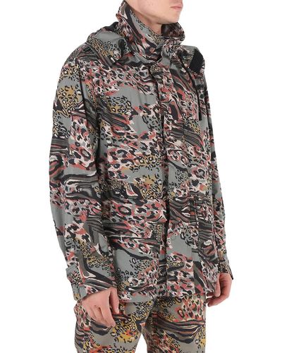 Roberto Cavalli Animalier Camouflage Hooded Jacket - Brown