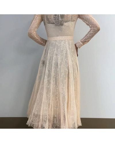 Burberry Pleated Lace Dress - Natural
