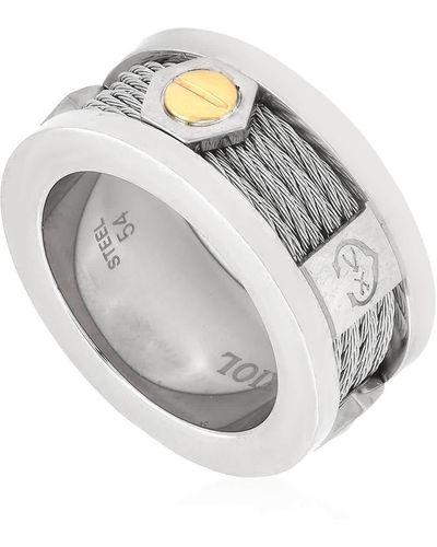 Charriol Forever Young Steel Cable & Yellow Gold 14k Screws Motif Ring - Metallic
