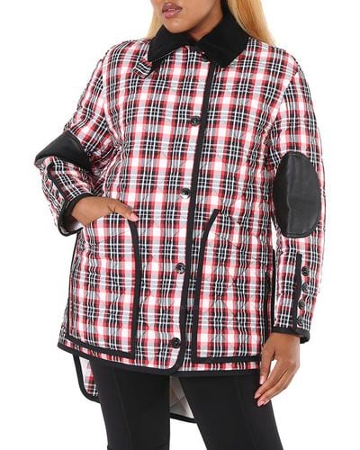 Burberry Bright Check Diamond Quilted Tartan Oversized Barn Jacket - Red