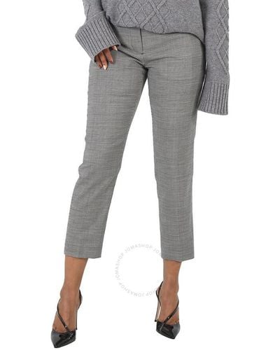 Burberry Houndstooth Check Wool Cropped Tailored Pants - Gray