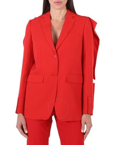 Burberry Bright Grain De Poudre Wool Panel Detail Tailo Blazer Jacket - Red