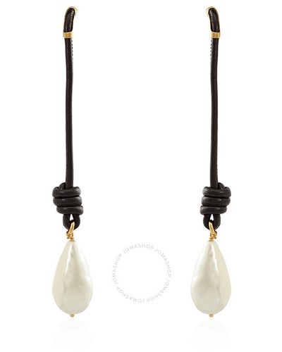 Burberry Faux Pearl Detail Knotted Leather Cord Drop Earrings - Metallic
